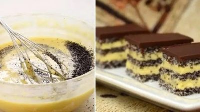 Makový dort s vanilkovou náplní a čokoládovou polevou