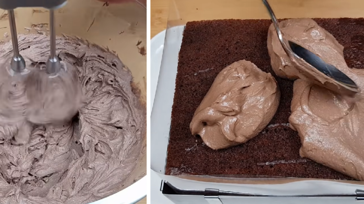 Vrstvený smetanový dortík se smetanou, kakaem a čokoládovou polevou