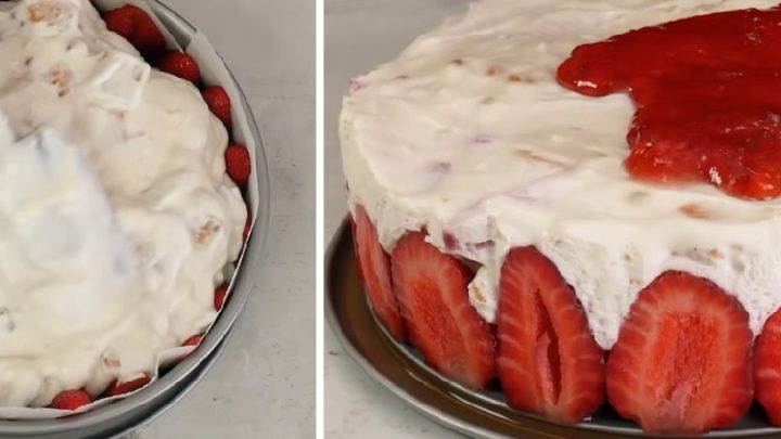 Rychlý nepečený dort ze smetany, jogurtu a jahod