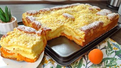 Meruňkový koláč s tvarohovým krémem a žmolenkou