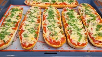 Domácí zapečená pizza bagetka se salámem a sýrem