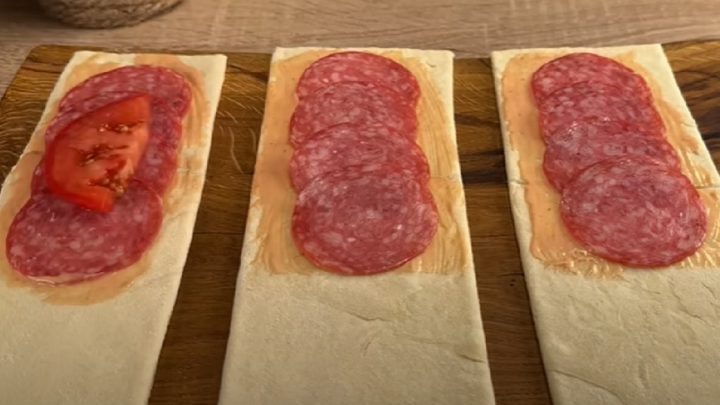 Salámové taštičky z listového těsta