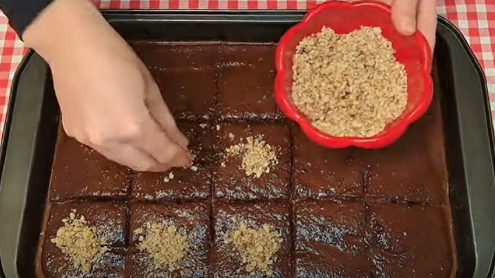 Kakaová buchta na plech s ořechy