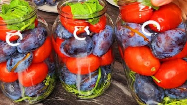 Nakládaná rajčata se švestkami a koprem