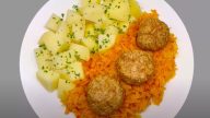 Masové kuličky s dýňovým zelím a brambory