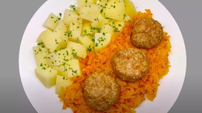 Masové kuličky s dýňovým zelím a brambory