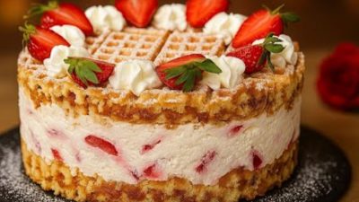 Vaflový dort s jahodovou náplní