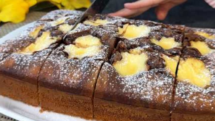 Vláčný strakatý koláč s čokoládou