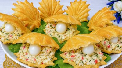 Škeble z listového těsta s krabími tyčinkami