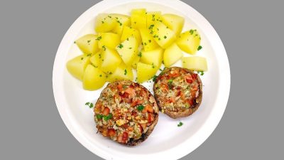 Plněné zapečené žampiony s nivou