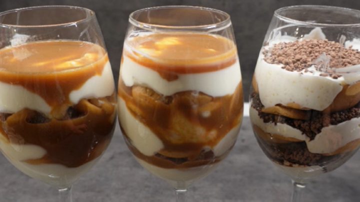 Karamelové poháry s piškoty a krémem