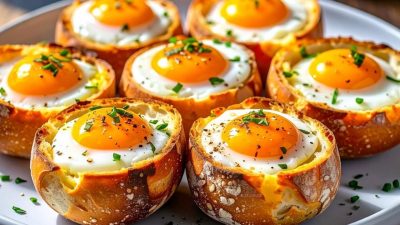 Bageta plněná vejcem se slaninou