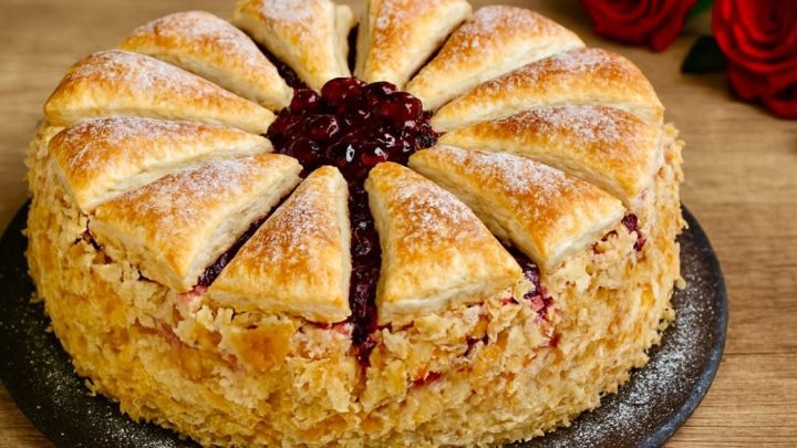 Dort z listového těsta s krémem a džemem