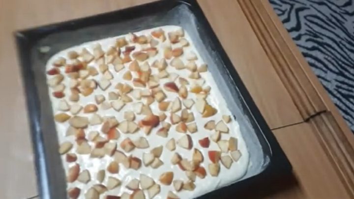 Bleskurychlé piškotové řezy s jablky na plech