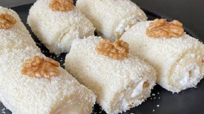 Nepečené kokosové minirolády s ořechy