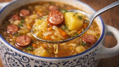 Polévka s kysaným zelím a slaninou