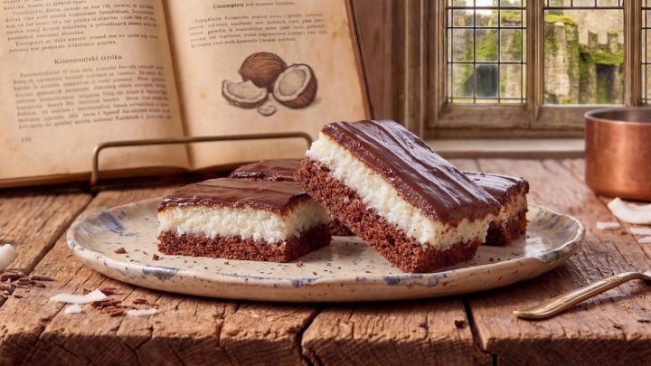 Řezy s kokosovou náplní a čokoládovou polevou Řezy s kokosovou náplní a čokoládovou polevou