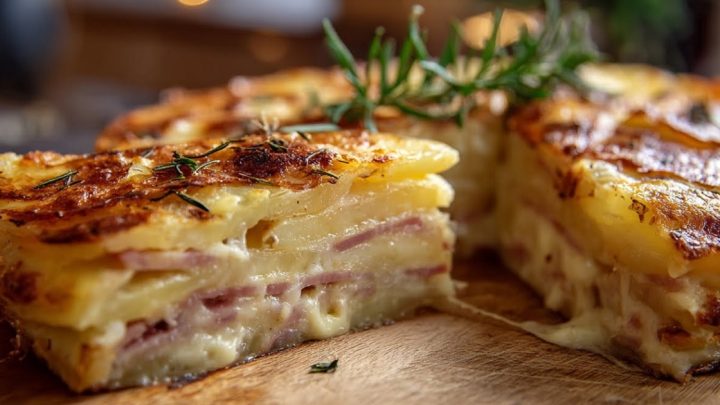 Zapečené brambory se sýrem a šunkou