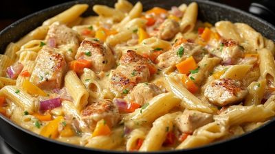 Kuřecí kostky na zelenině s těstovinami