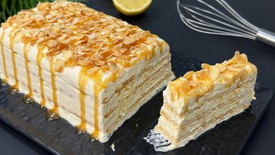 Nepečený citrónový řez s karamelem