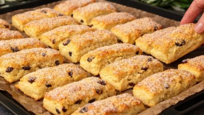 Rychlé sušenky s rozinkami z kynutého těsta