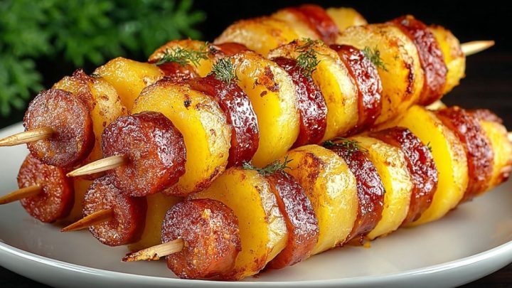 Špízy s klobásou a bramborami