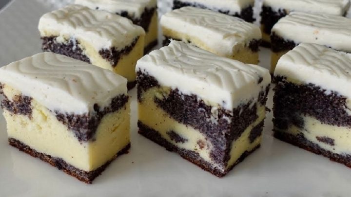 Strakaté makové řezy se sametovou polevou