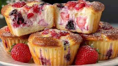 Jogurtové muffiny s tvarohem a jahodami