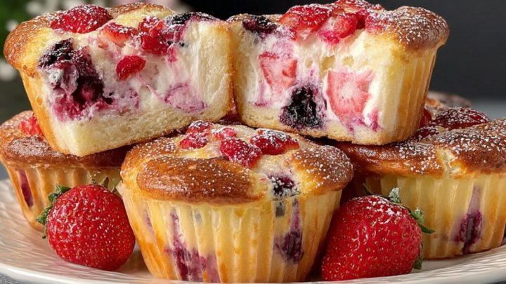 Jogurtové muffiny s tvarohem a jahodami Jogurtové muffiny s tvarohem a jahodami