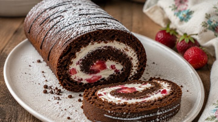 Kakaová roláda s mascarpone a jahodami