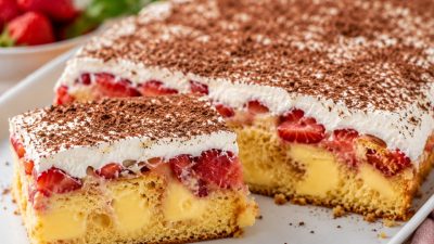 Jahodová buchta s pudinkem a mascarpone