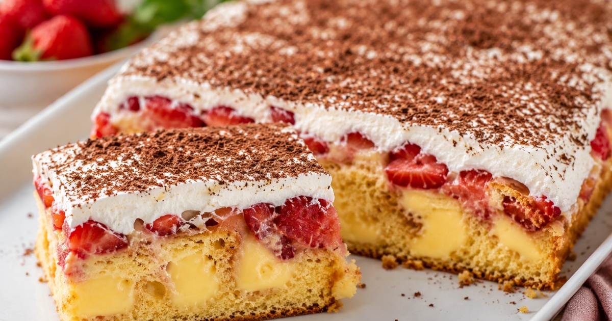 Jahodová buchta s pudinkem a mascarpone