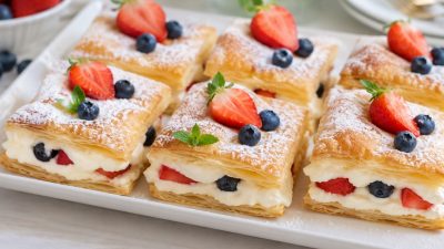 Řezy z listového těsta s mascarpone a ovocem