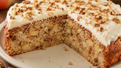 Šťavnatý jablečný koláč s mascarpone a ořechy