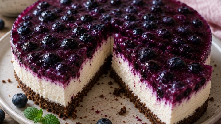 Nepečený borůvkový cheesecake s tvarohem Nepečený borůvkový cheesecake s tvarohem