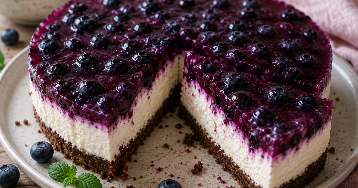Nepečený borůvkový cheesecake s tvarohem