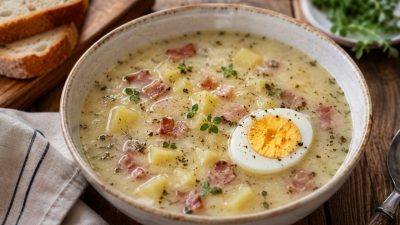 Polévka z podmáslí s bramborami a slaninou