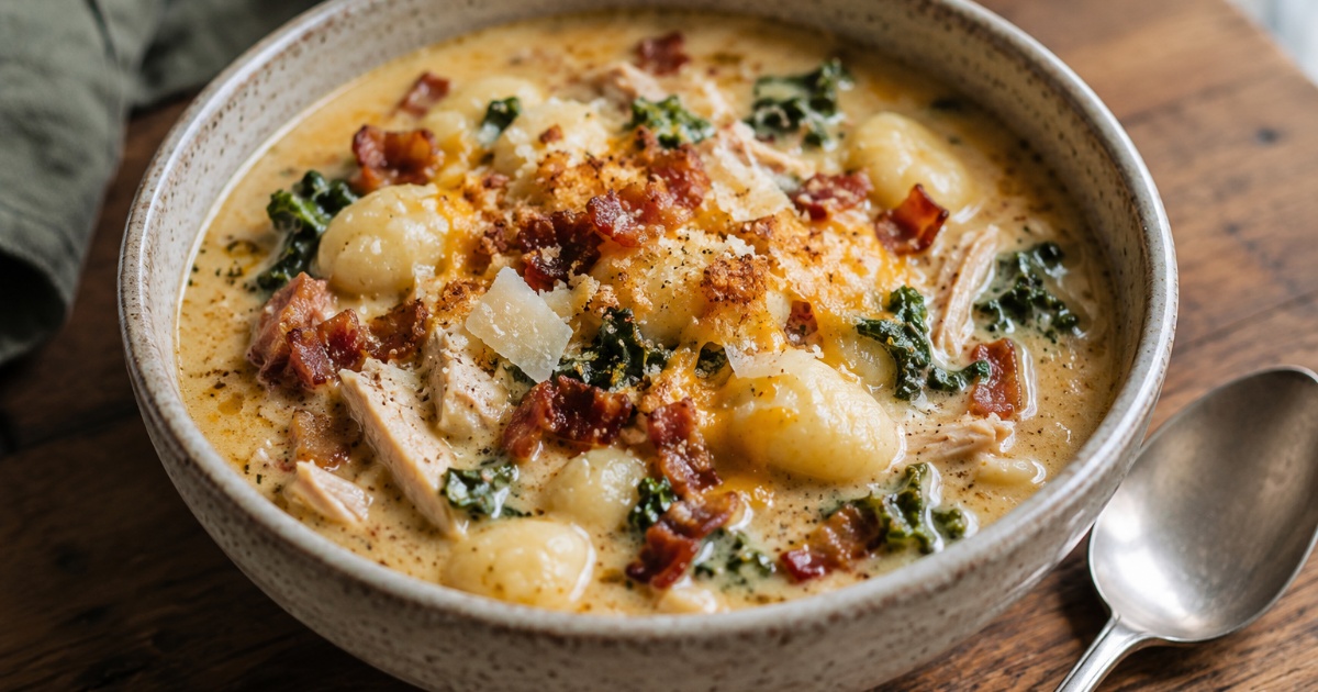Vydatná kuřecí polévka s gnocchi a čedarem