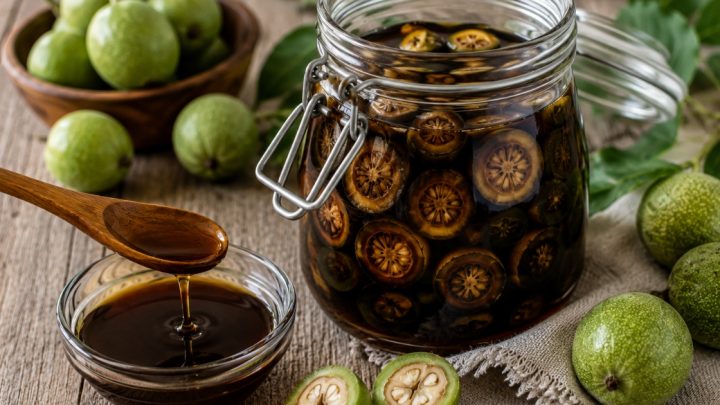 Sirup ze zelených vlašských ořechů s medem Sirup ze zelených vlašských ořechů s medem