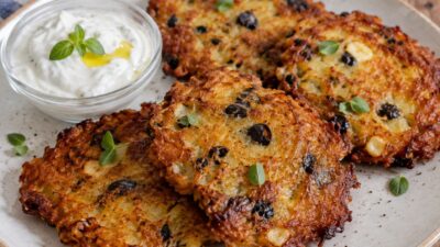 Bramboráky s olivami a halloumi sýrem