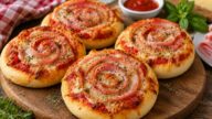 Mini pizzy z kynutého těsta s rolovanou šunkou