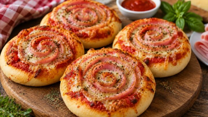 Mini pizzy z kynutého těsta s rolovanou šunkou