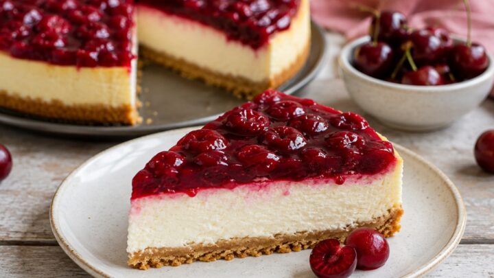 Tvarohový cheesecake s třešňovou vrstvou