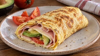 Pečený tvarohový wrap se šunkou a sýrem