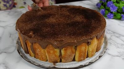 Piškotový dort s čokoládovým pudinkem