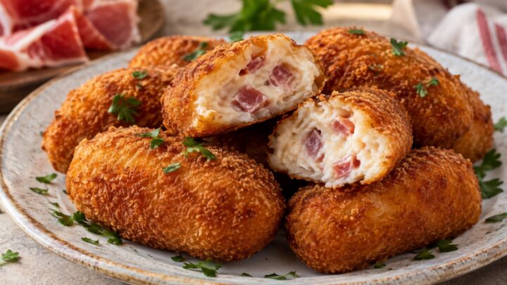 Smažené šunkové krokety s cibulí Smažené šunkové krokety s cibulí