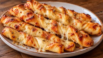 Křupavé pizza štangle se sýrem a česnekem