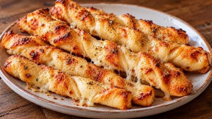 Křupavé pizza štangle se sýrem a česnekem Křupavé pizza štangle se sýrem a česnekem