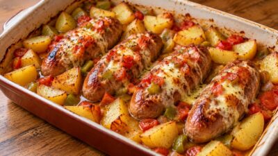 Pečené klobásy s mozzarellou a zeleninou